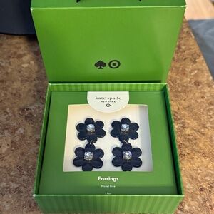 Kate Spade Navy Blue Floral Earrings with Sparkling Centers